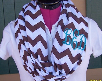 Monogrammed Carafe Brown and White Chevron Infinity Scarf Jersey Knit