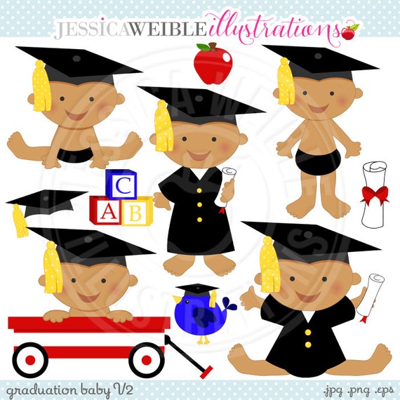 Graduation Baby V2 Cute Digital Clipart - Commercial Use OK - Baby Graduate Clip Art, Graduation Clipart Il_570xn