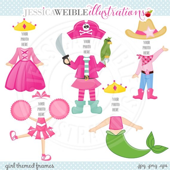Girl Themed Frames Cute Digital Clipart - Commercial Use OK - Place your FACE photo inside Graphic Il_570xn