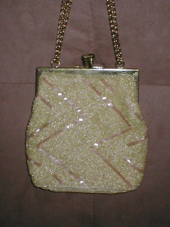 Vintage light Yellow Beaded Evening Bag Purse