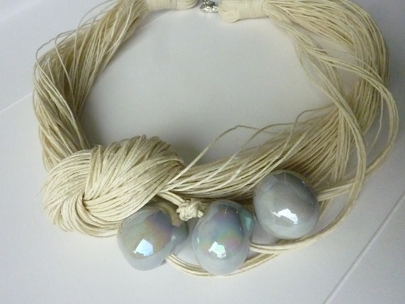 Jewelry Linen Necklace with Spring Colors Ceramic Beads