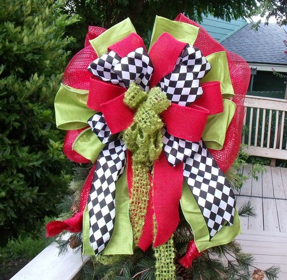 christmas bow tree topper big wreath bow red and lime tree christmas bow tree topper big wreath bow red and lime tree