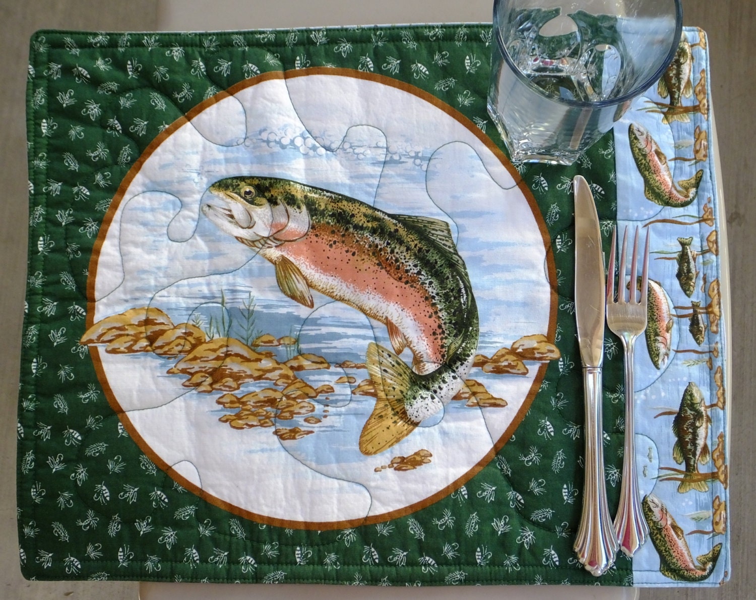 Placemats Trout and Largemouth Bass Reversible Set of 6