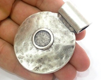 Antique Silver Plated Medallion Pendants Bezel Setting Base Blank 48 mm G2878