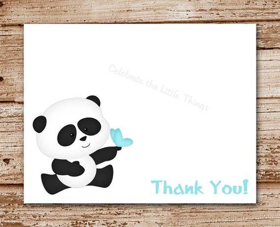 Set of 8 Panda Thank You Cards | Personalized Note Cards, Notecards, Stationery | Panda Bear, Blue Butterfly, Zoo, Jungle Il_570xn
