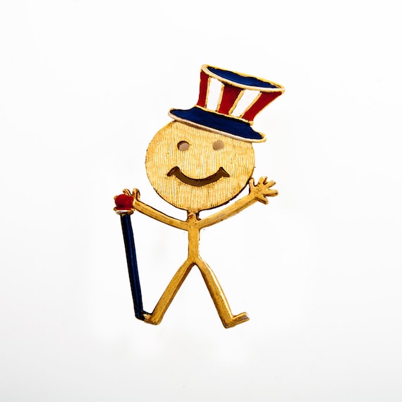 Items similar to Vintage Patriotic Uncle Sam Smiley Face Stick Man