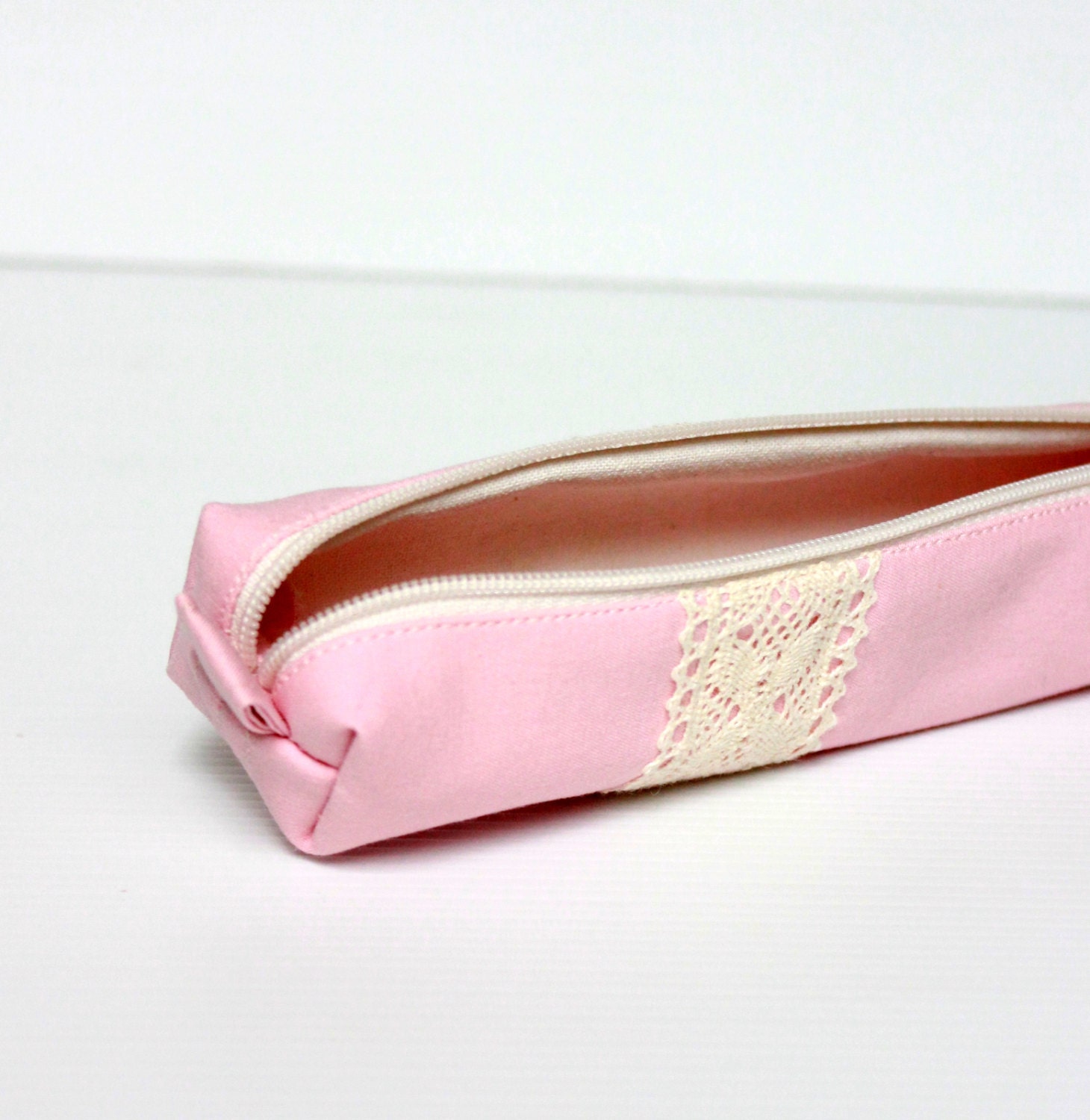 Creamy Pink Pencil Case Zipper Pencil Case Small Cosmetic