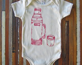 Organic Cotton Onesie - Screen Printed American Apparel Baby Onesie - Camping Thermos - Eco Friendly - Handmade - One Piece (You pick size)