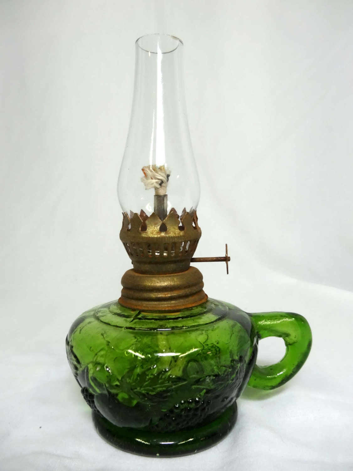 Green Glass Hurricane Oil Lamp From The 1950s