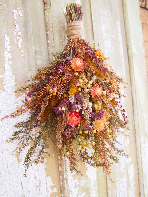Small Country DRIED FLOWER Vertical Swag Perfect Farmhouse