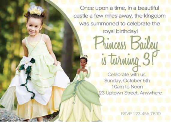 Items similar to DIY Princess Tiana birthday invitation on Etsy