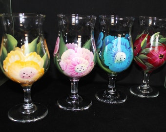 Hand Painted Margarita Glasses Margarita Flower Fields Set