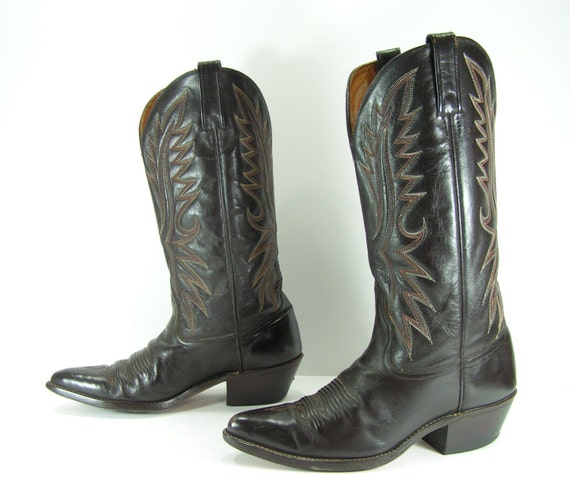 vintage acme cowboy boots womens 8.5 m b brown leather cowgirl