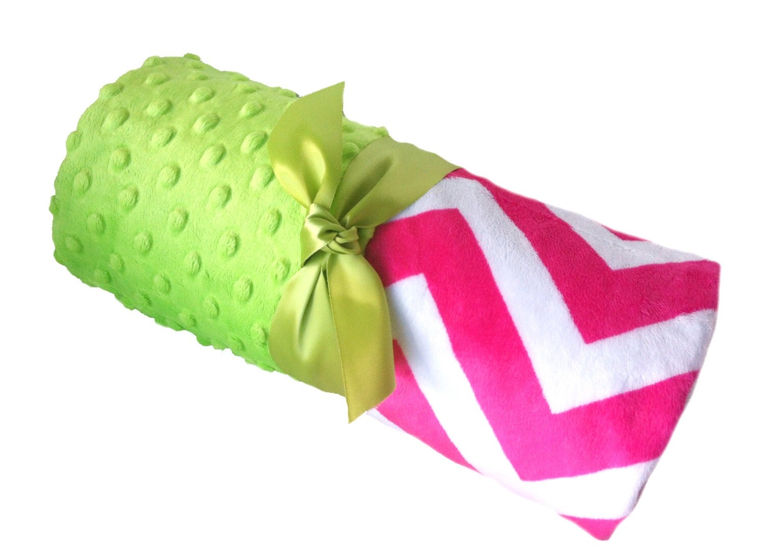Personalized Baby Blanket Hot Pink and White Minky Chevron