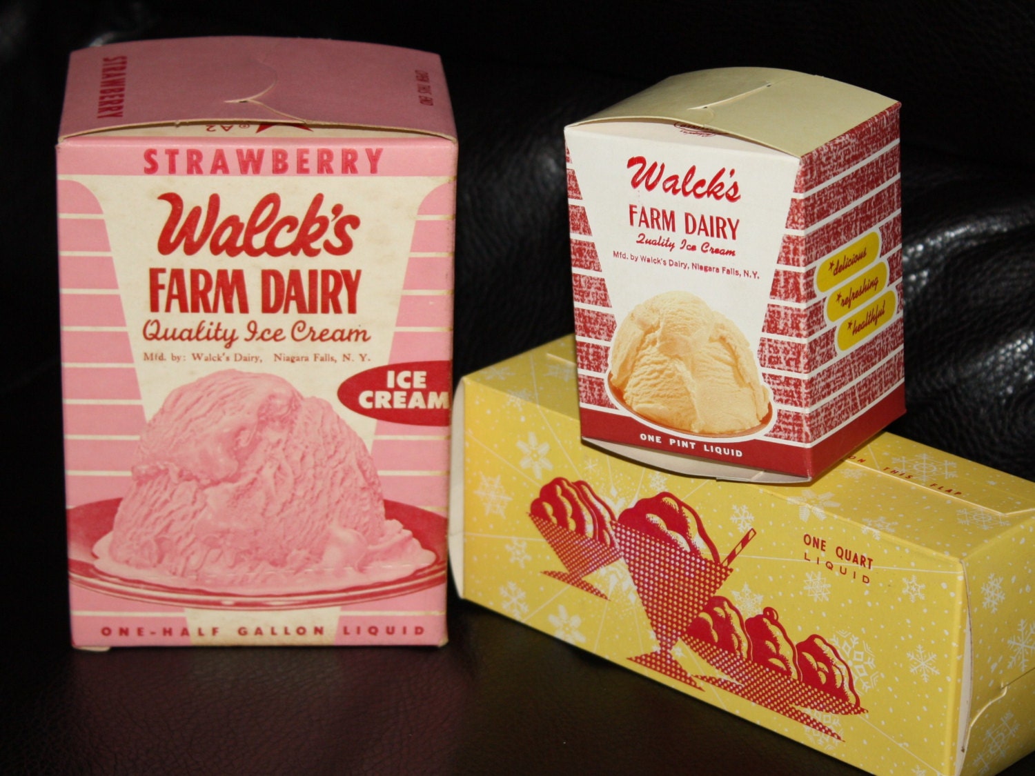 Vintage Dairy Advertising 1950s Ice Cream Cartons, New Old Stock Ice