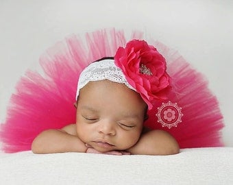 Hot Pink Fuschia newborn tutu with vintage style headband....newborn tutu, baby tutu, birthday tutu, newborn photography prop