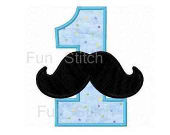 Mustache number one applique machine embroidery design
