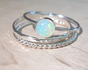 Opal ring, Opal stack set, silver opal rings, Opal ring set, October birthstone, birthstone ring, Bridesmaid gift, boho ring, festival ring