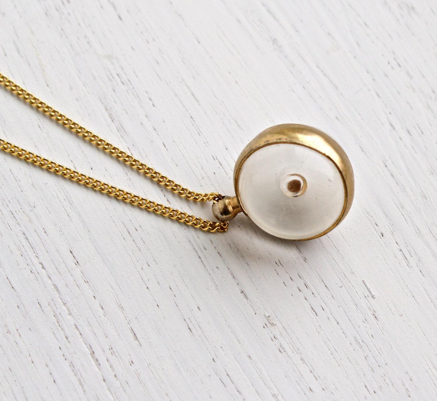 Vintage Mustard Seed Pendant Necklace 1960s Gold Tone Clear