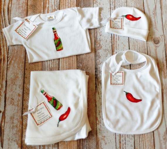 Hot and Spicy Baby Hot Sauce Onesie by CreatedByCarolLLC on Etsy