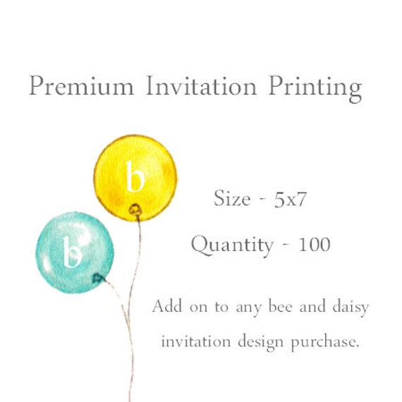 100 - Premium Printed Invitations in Size 5x7 with Envelopes - Add on to any BeeAndDaisy Invitation Design Il_570xn