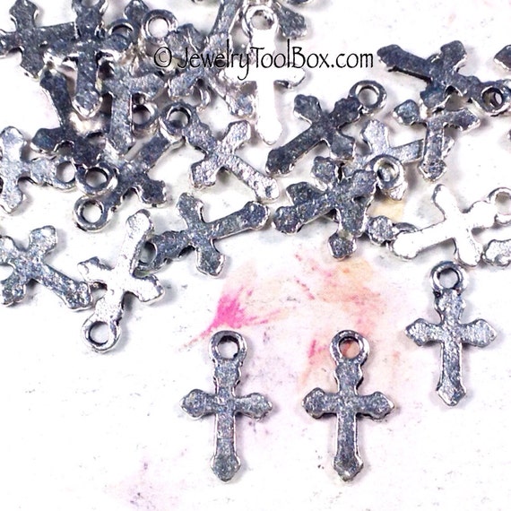 Silver, Celtic Antique charms etsy Drops, Cross  cross  Tiny Charms, 2mm Loop 15x9x1mm,