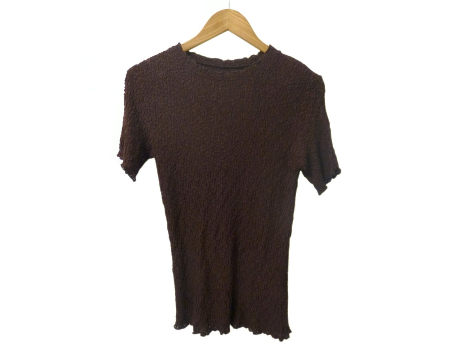 90s Grunge Coffee Brown Textured Stretch T Shirt Lettuce