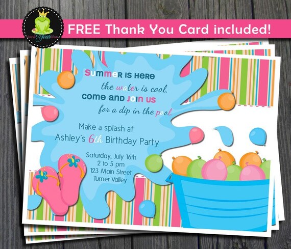 Pool Party Invitation - FREE Thank You Card included Il_570xn