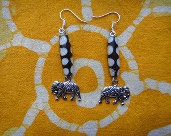 Kenyan Batik Bone Elephant Charm Earrings