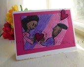 African American, Love Anniversary Card with Felt Hearts