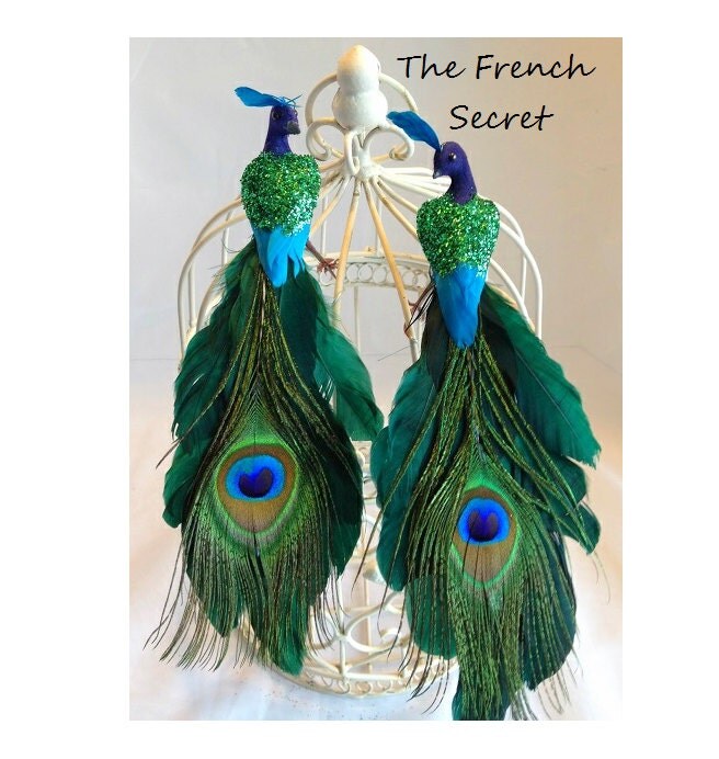 Christmas 2 Green Peacock Ornament Tree Topper Decoration Tree