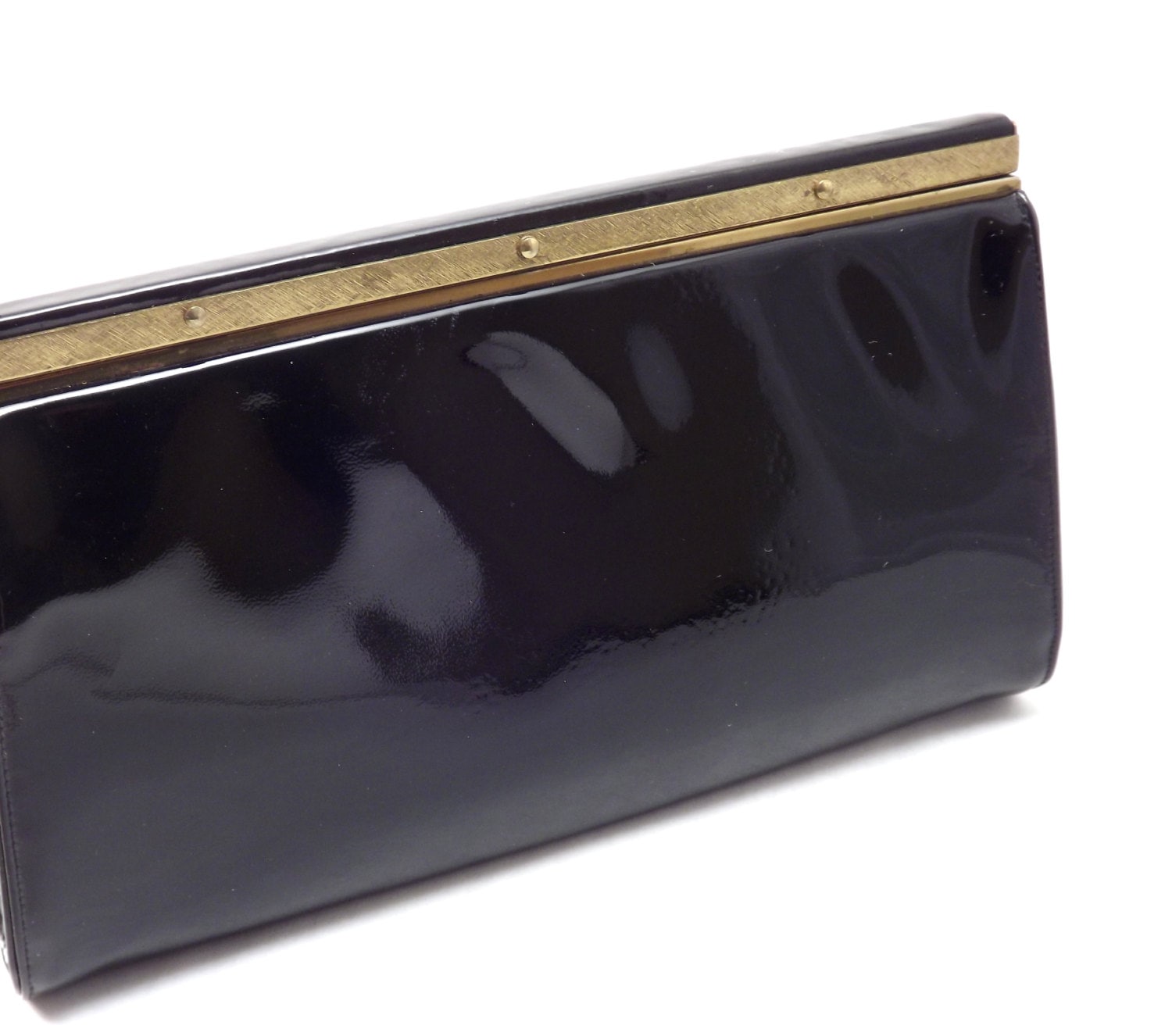 Black Evening Bag Patent Leather Clutch Purse by ForsythiaHill