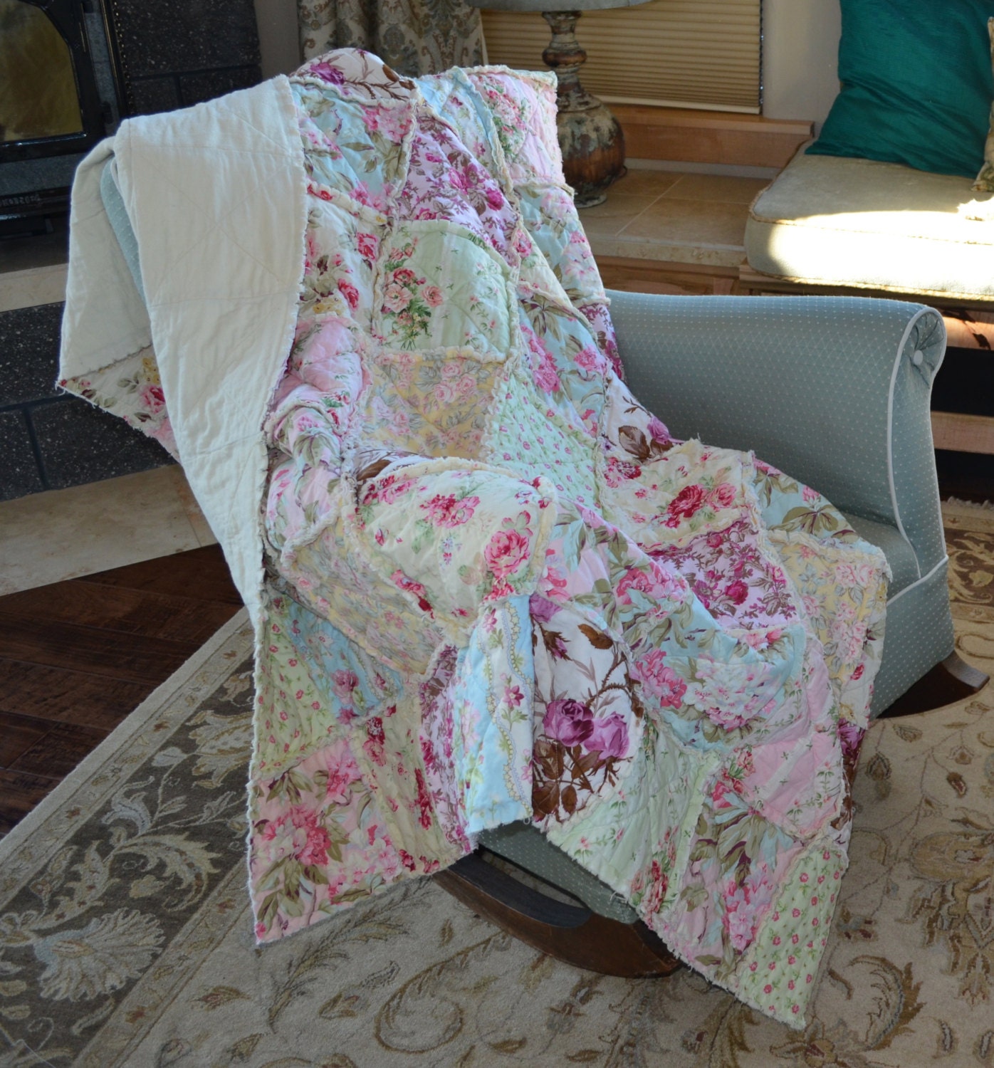 Shabby Chic French Country Rag Quilt.