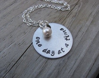 Inspiration Necklace- "one day at a time" with an accent bead of your choice- Hand-Stamped Necklace