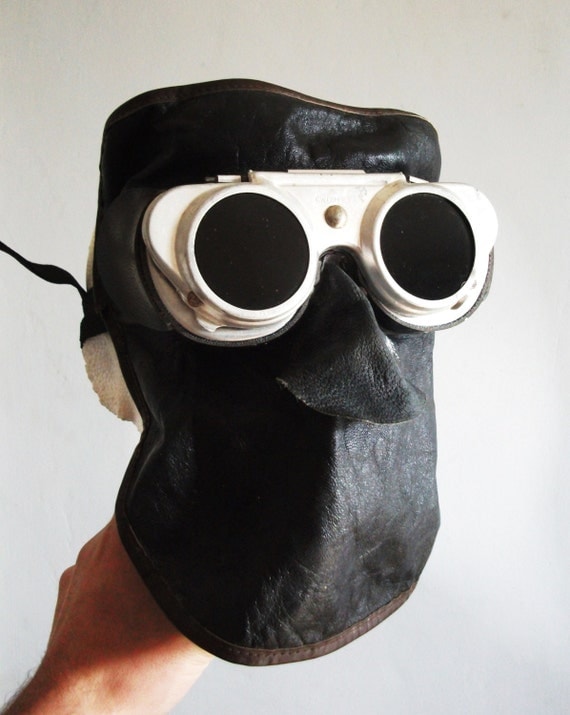 1950's vintage Belgian Welding goggle leather mask