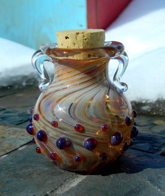 Hand Blown Amber Purple Stash Jar