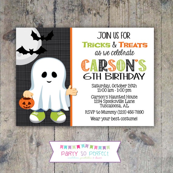 HALLOWEEN GHOST INVITATION 5x7 Birthday Party - Boy Printable Il_570xn
