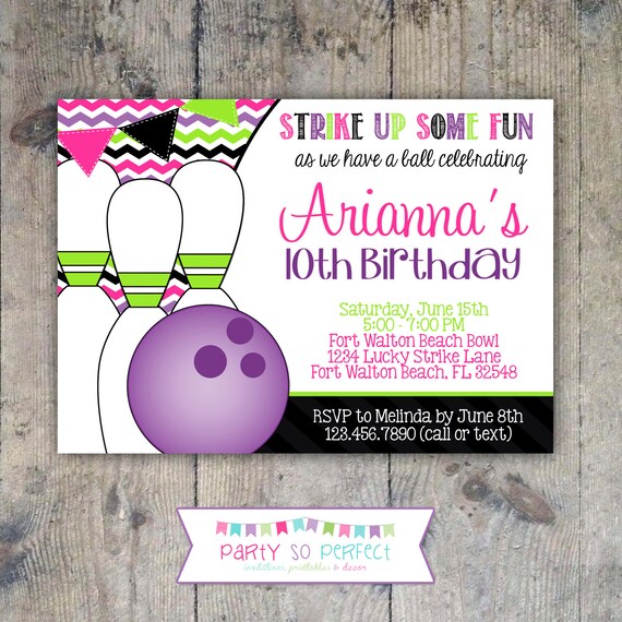 BOWLING INVITATION 5x7 - Girl Birthday Party - PRINTABLE Il_570xn