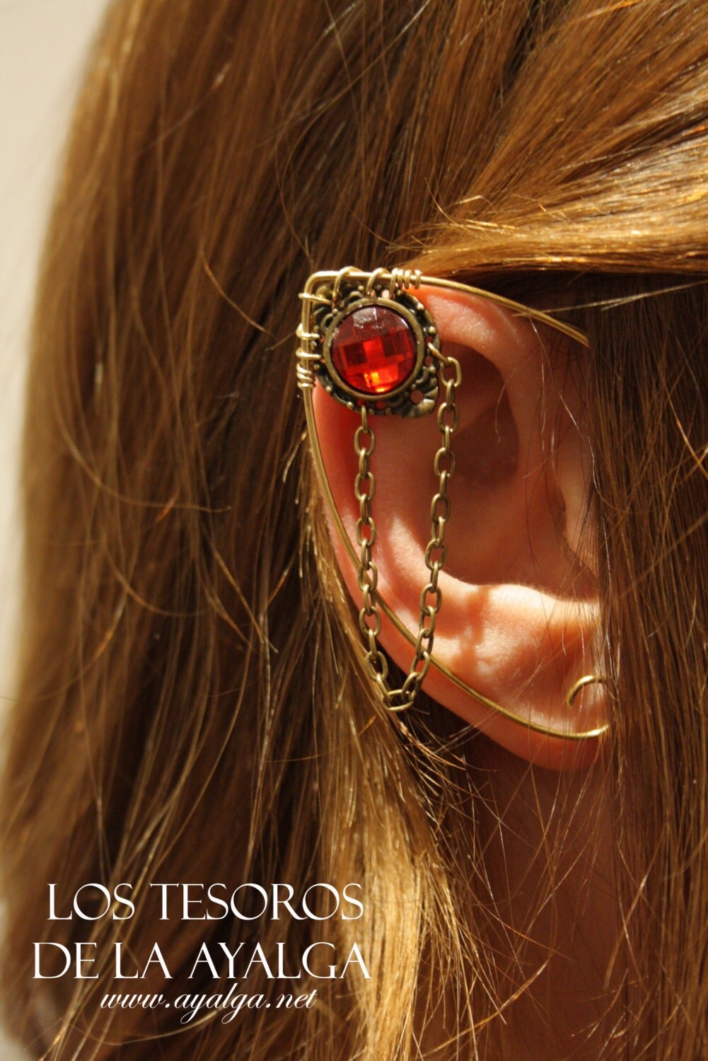 brass elven ear ear cuff elvish earring elf ear RED