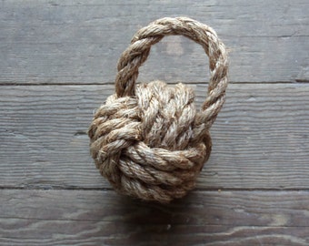 Knotted Monkey Fist Rope Door Stop or Book End Great Decor Rustic Nautical