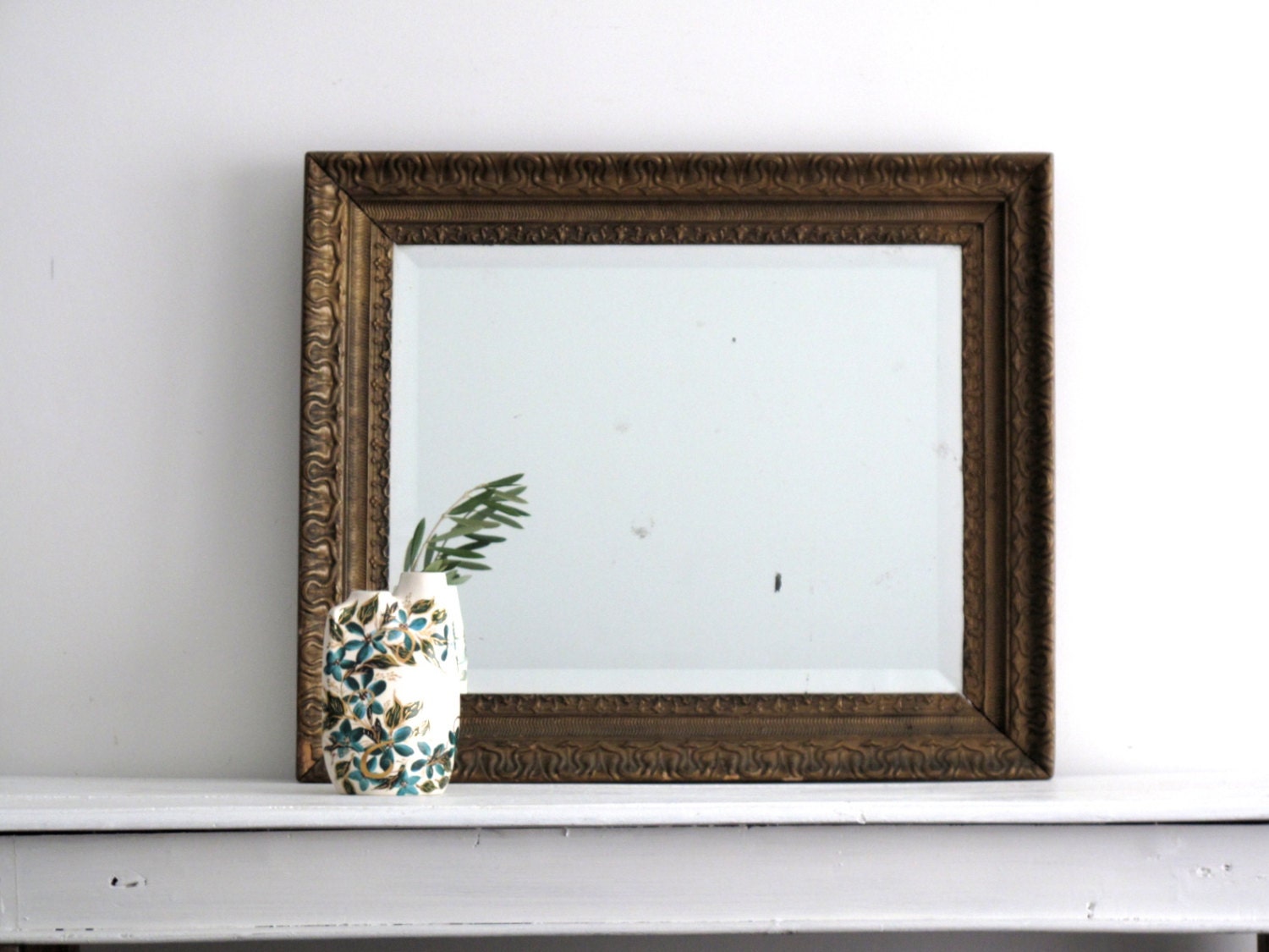 Vintage Gold Frame Mirror Beveled Decorative by SnapshotVintage