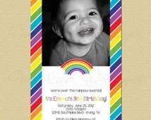 Over the Rainbow in the <b>Sky Rainbow</b> Stripes Birthday Invitation - il_214x170.577633387_nggv