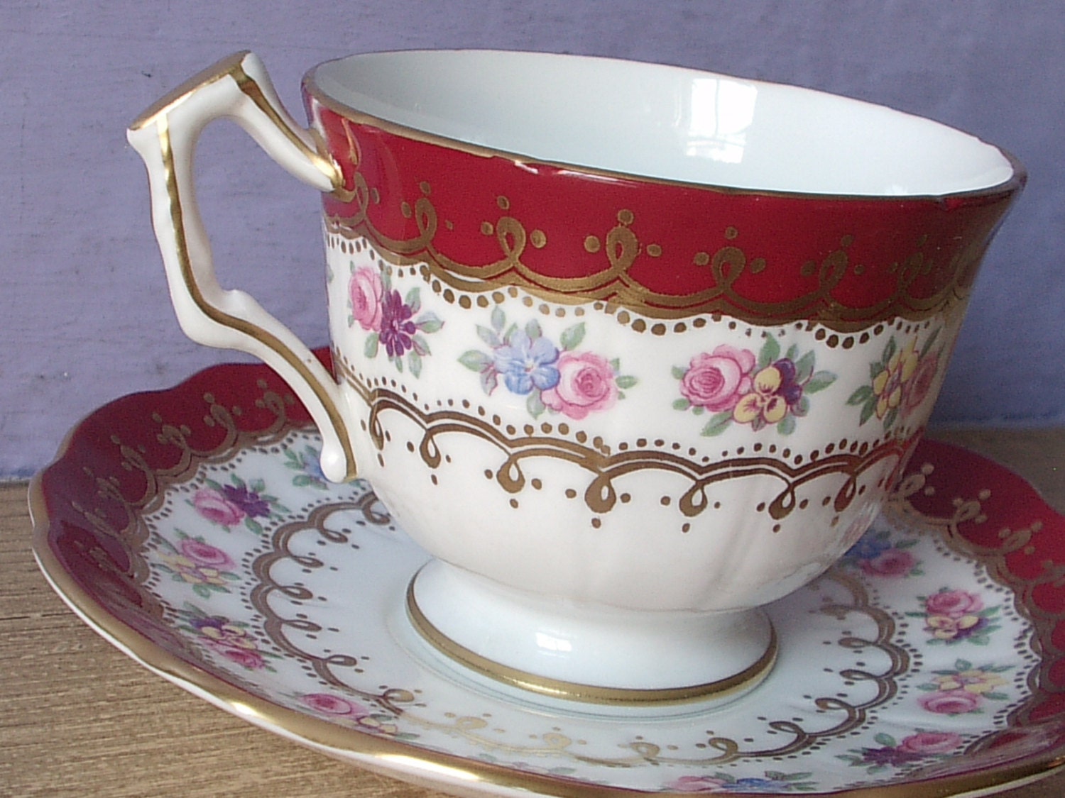 Vintage Aynsley china tea cup and saucer red tea by ShoponSherman