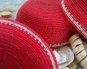Red Seed Bead Beaded Basket Set of 3 - SmakBoutique