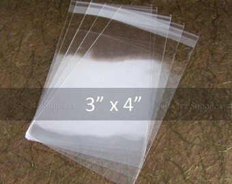 Clear Cello bags, Wedding Favor Bags, jewelry packaging, cookie bags, candy bags, self adhesive bags, resealable bags, 100 pcs 3" x 4"