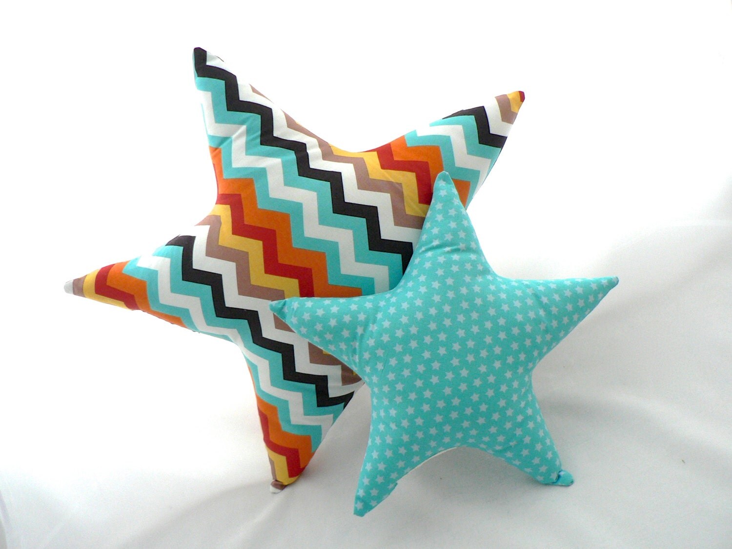 Star Shaped Pillows Aqua White by CecilClyde on Etsy