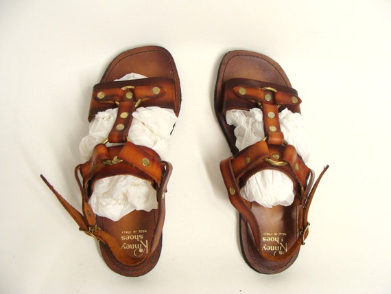  mens  vintage 70s Brown Italian  Leather Gladiator Sandals 