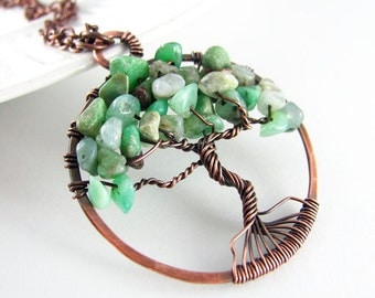 Tree Of Life Necklace Wire Wrapped Pendant Australian Jade Necklace Chrysoprase Copper Wire Wrapped Jewelry Tree of Life Pendant