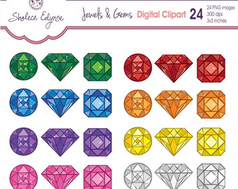 Jewels &amp; Gems Digital Clipart, 24 PNG files, Instant Download ...