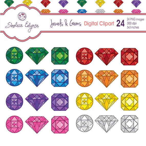Items similar to Jewels &amp; Gems Digital Clipart, 24 PNG files, Instant ...